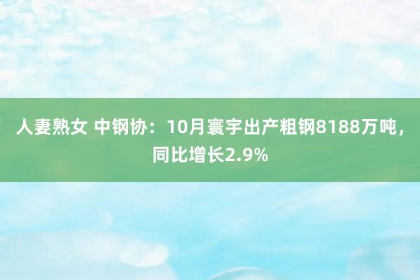 人妻熟女 中钢协：10月寰宇出产粗钢8188万吨，同比增长2.9%