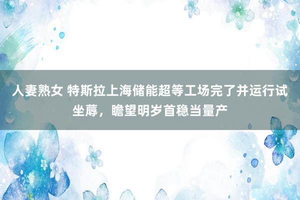 人妻熟女 特斯拉上海储能超等工场完了并运行试坐蓐，瞻望明岁首稳当量产